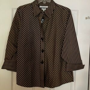 Foxcroft Brown and Tan Boxy Button Down Shirt